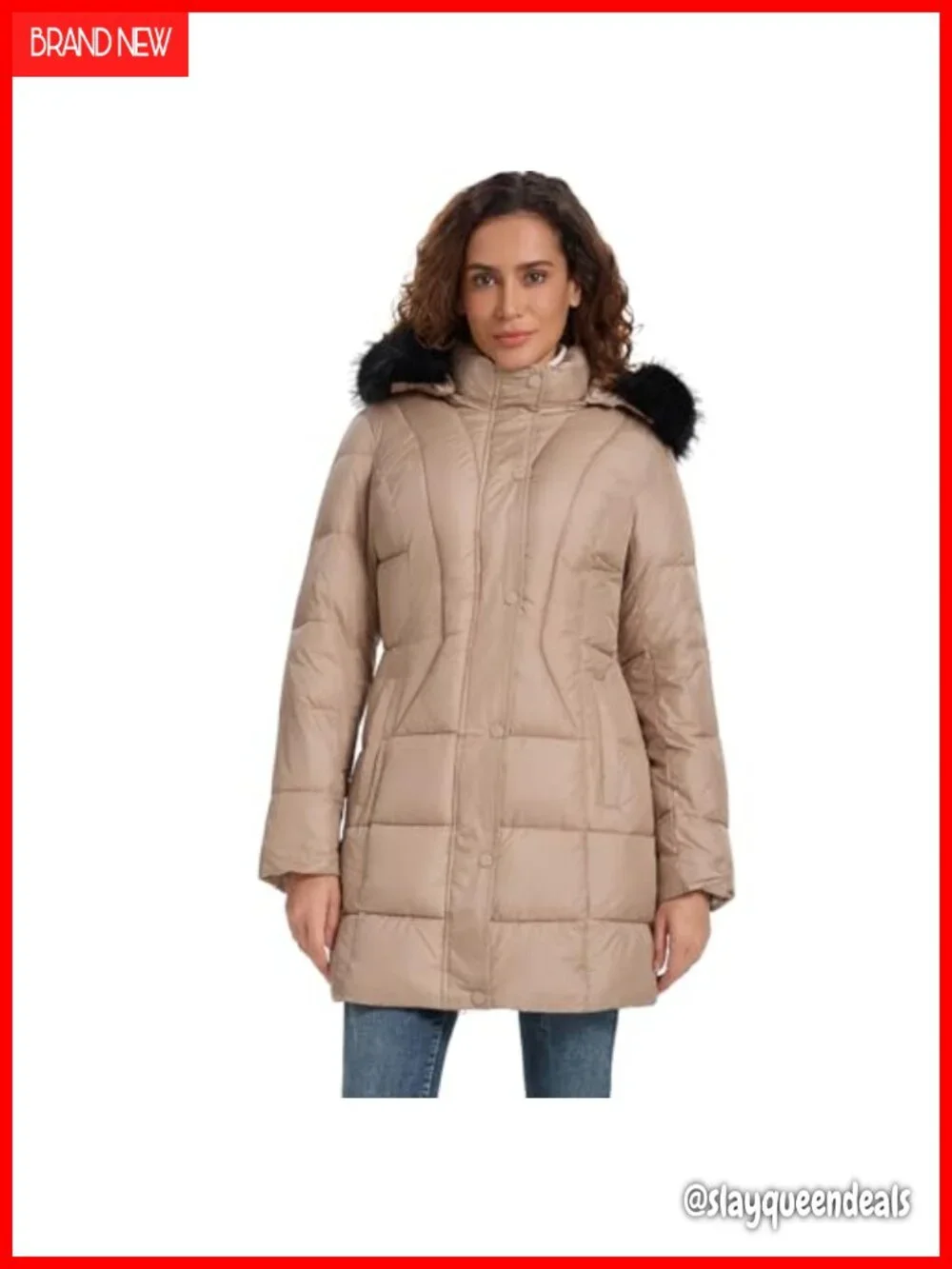 Long Winter Puffer Down Coat with Detachable Faux Fur Hood - Thickened Warm